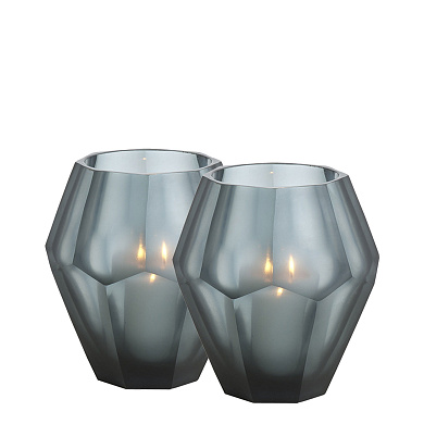 109189 Tealight Holder Okhto L blue set of 2  HURRICANES Eichholtz