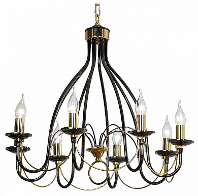 подвесная люстра с восемью рожками и декоративными элементами под бронзу и хром