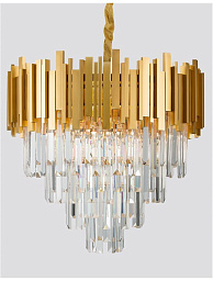 9181200 Nova Luce Grane люстра каскадная с золотыми трубками и подвесками из прозрачного стекла