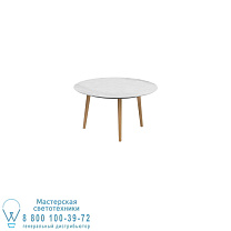 НИЗКИЙ ОБЕДЕННЫЙ СТОЛ STYLETTO Ø 120CM НОЖКИ ИЗ ТИКА КЕРАМИЧЕСКАЯ СТОЛЕШНИЦА BIANCO STATUARIO Royal Botania