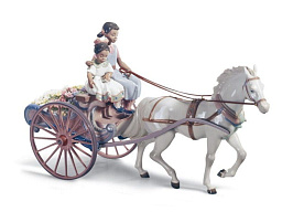 1001784 Lladro Black Legacy фарфоровая композиция с повозкой и лошадьми