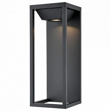 уличный настенный светильник с черным металлическим каркасом и верхней панелью