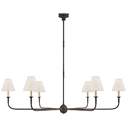 TOB5452AI/EBO-L Visual Comfort Piaf подвесная линейная люстра с прямыми металлическими рожками и текстильными абажурами