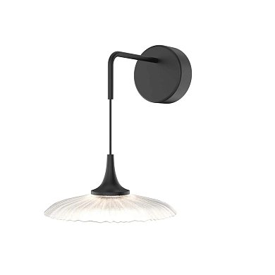 Бра Favourite Wilet 4656-1W — чёрное бра-конус с прозрачным волнистым стеклом