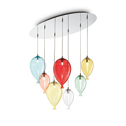 100937 Ideal lux Clown подвесной светильник с разноцветными стеклянными плафонами на круглой подвесной платформе