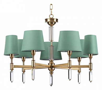 люстра с пятью абажурами зелёного цвета на металлическом основании