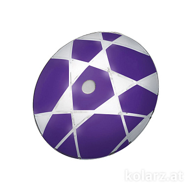 потолочный светильник с тремя лампами и фиолетовым геометрическим абажуром