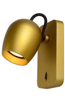 настенный светильник с металлическим плафоном золотистого цвета на прямом основании