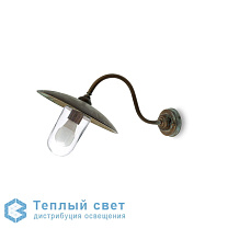 уличный настенный светильник с изогнутым кронштейном и купольным плафоном из стекла