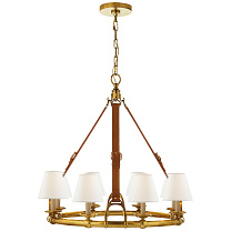 Westbury Chandelier натуральная латунь и седельная кожа с льняными абажурами