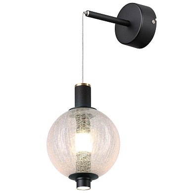 Бра Favourite Kolbe 4315-1W — чёрное бра с прозрачным шаром кракле и регулируемой высотой