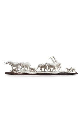 Фарфоровая композиция животных саванны на подставке African Savannah Lladro, белая матовая 01009275