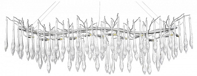 подвесной светильник с хрустальными подвесами в виде капель на хромированной арматуре