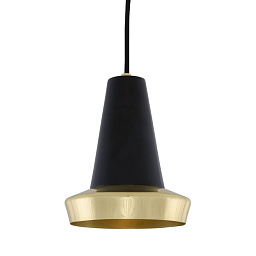 MLP391 Mullan Lighting Malabo подвесной одноламповый светильник с чёрным конусным плафоном и латунным акцентом