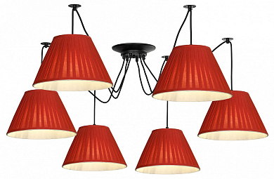подвесная люстра с несколькими абажурами в красных тонах