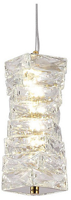 подвесной светильник с рифлёным стеклянным плафоном и золотистыми деталями