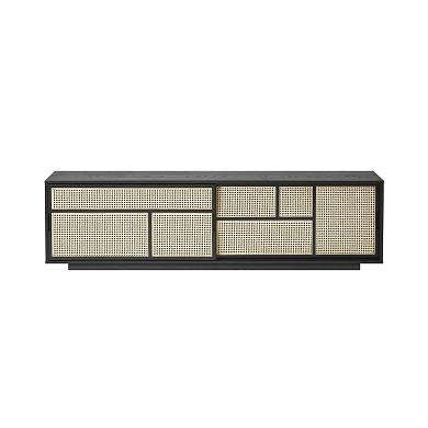 2595-1000 Air Design House Stockholm Низкий шкаф с чёрным каркасом и дверцами из ротанга