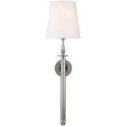 TW1021PN Visual Comfort Capri настенное бра с длинной никелированной стойкой и льняным абажуром