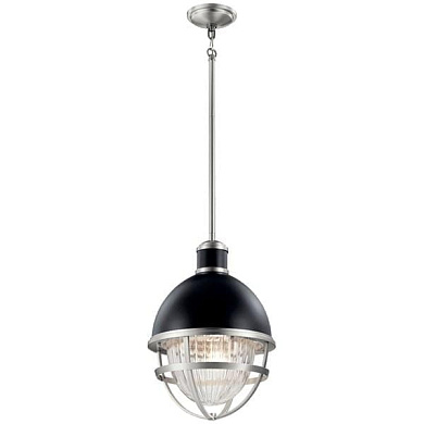 Tollis 18 inch 1 Light Hanging Pendant with Clear Ribbed Glass in Black and Brushed Nickel уличный подвесной светильник 59053BK Kichler