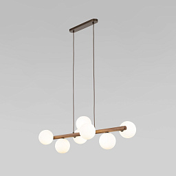 a068335 TK Lighting Estera Wood подвесная люстра с пятью шарообразными матовыми плафонами на горизонтальной штанге