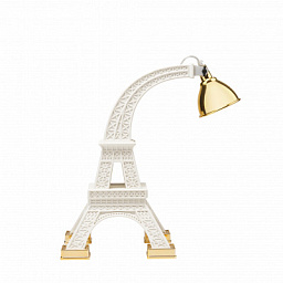33001WH Qeeboo Paris настольный светильник в виде белой Эйфелевой башни с золотистым абажуром