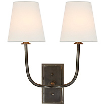 Hulton Double Sconce бронза с кристаллической накладкой и льняными абажурами