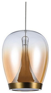 подвесной светильник с двуслойным плафоном из стекла и латунным основанием
