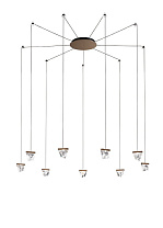 подвесной светильник с множеством конусных плафонов бронзового оттенка