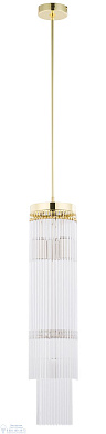 подвесной светильник с вытянутыми стеклянными элементами на золотистой подвесной трубке