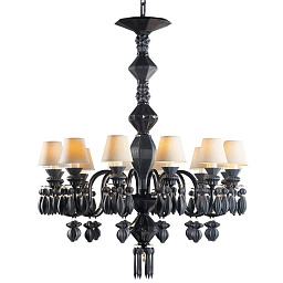 1023746 Lladro Belle de Nuit подвесная люстра с двенадцатью плафонами из чёрного стекла