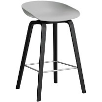 About A Stool AAS 32 Low, сиденье H65 см, основание черный лакированный дуб / сиденье полипропилен, бетонно-серое / подножка черная сталь