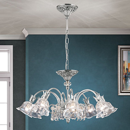 LU 2392/8 altsilber/479 Schliff Orion La Boheme подвесная люстра с восемью стеклянными плафонами и серебристой арматурой