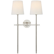 Bryant Large Double Tail Sconce полированный никель с льняными абажурами