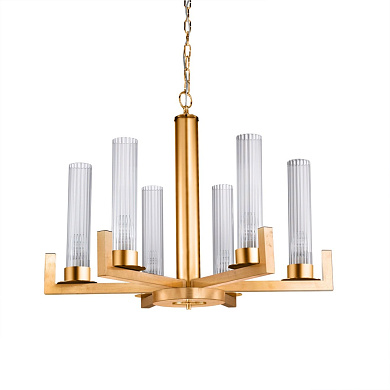 люстра с шестью цилиндрическими плафонами золотистого цвета