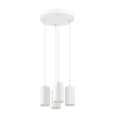 четырехламповый подвесной светильник белого цвета с цилиндрическими плафонами