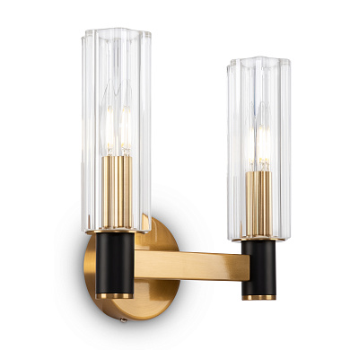 настенный двухламповый светильник с латунным корпусом и стеклянными плафонами
