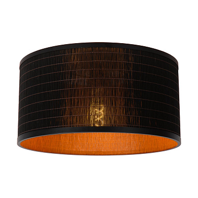 потолочный светильник с крупным цилиндрическим абажуром из ткани чёрного цвета