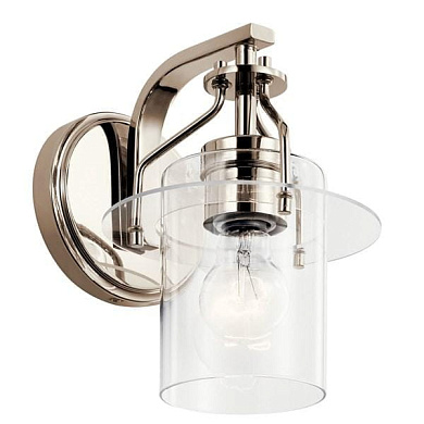 Everett 1 Light Wall Sconce with Clear Glass Polished Nickel настенный светильник 55077PN Kichler