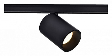 магнитный трековый светильник чёрного цвета с цилиндрическим корпусом и точечным световым потоком 24V