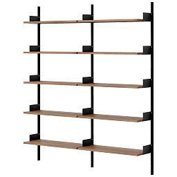 42004 + 42012 + 42008 WLNT LIBR New Works New Works Shelving System библиотечный стеллаж из ореха с металлическим каркасом и открытыми полками