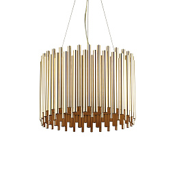 208817 Ideal lux Pan подвесной светильник с золотым каркасом и абажуром