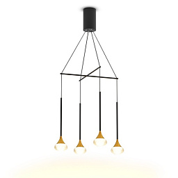 DROPS 4 20.30 BG Led Technology DROPS подвесная люстра с четырьмя ниспадающими светильниками на тросах и геометрическим металлическим каркасом