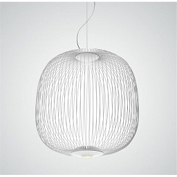 FN2640072R1_10 Foscarini Spokes подвесной светильник с цилиндрическим плафоном из металлических нитей белого цвета