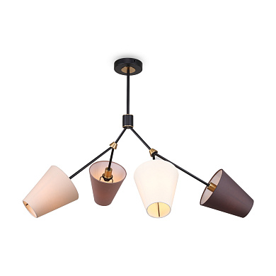 потолочный светильник с четырьмя плафонами в форме колокольчиков на черной арматуре