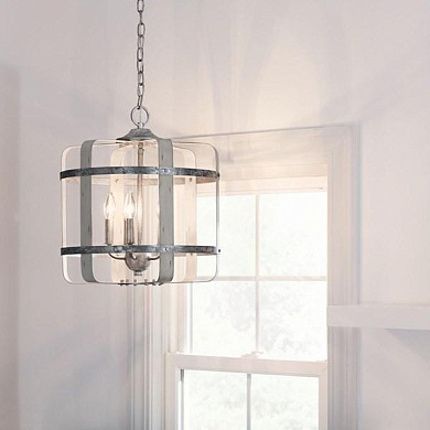 Gartin 18" 4 Light Pendant Galvanized Steel White-Washed Wood подвесной светильник 82344 Kichler