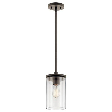 Crosby 10.75" 1 Light Mini Pendant with Clear Glass Olde Bronze подвесной светильник 43996OZ Kichler