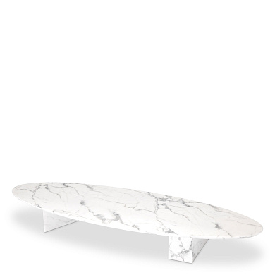 журнальный столик с белой глянцевой поверхностью и изогнутыми линиями