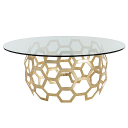DS2012 Arteriors Dolma основание обеденного стола в виде сот из позолоченного металла с круглой стеклянной столешницей