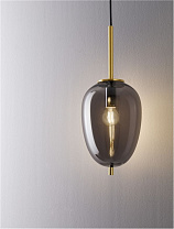 Smokey Glass Brass Gold Metal Black Fabric Wire LED E27 1x5 Watt 100-240Volt IP20 Bulb Excluded D: 15.5 H: 120 cm