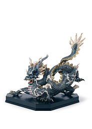 Фарфоровая скульптура дракона Great Dragon Lladro, синий с золотым люстром 01001934